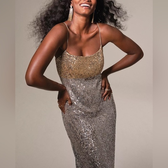 Sachin & Babi x Anthropologie Colorblocked Sequined Midi Dress 8 Petite - Picture 2 of 14